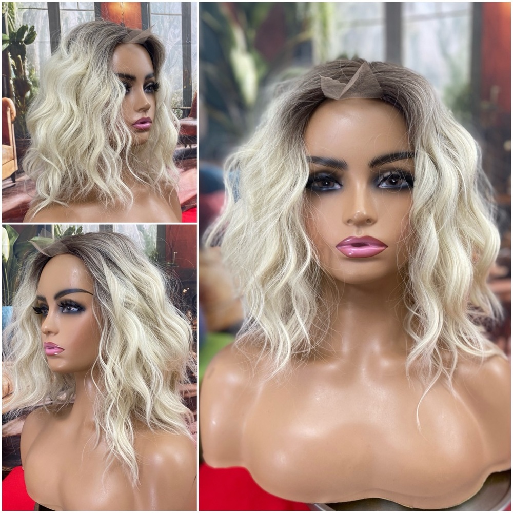 Platinum center lace front bob with ash root